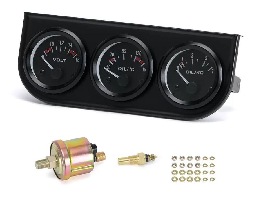 RELOJ MEDIDOR DE TEMPERATURA, PRESION ACEITE, VOLTAJE BASE ALUMINIO CON CAPSULAS, imagen 1