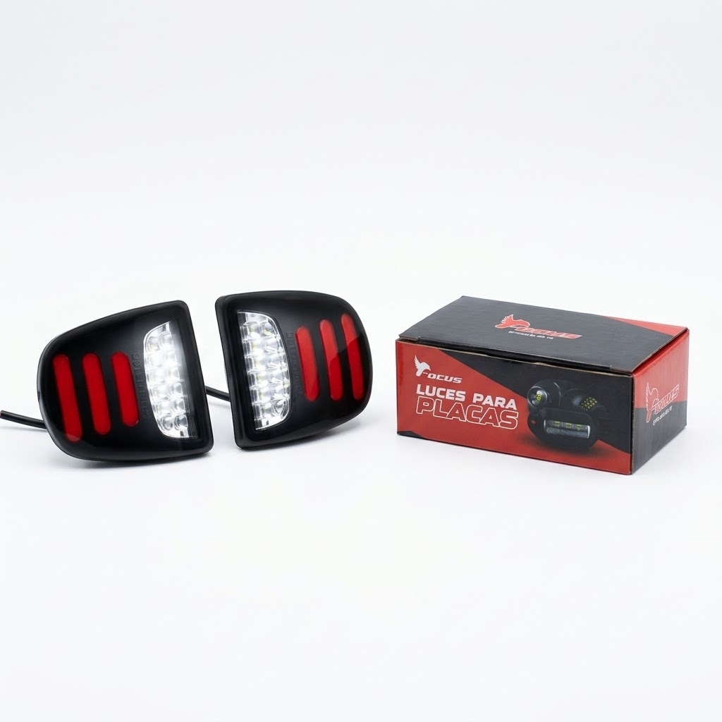 PAR LUCES PLACA SILVERADO CON LED ROJO MARCA FOCUS, imagen 1